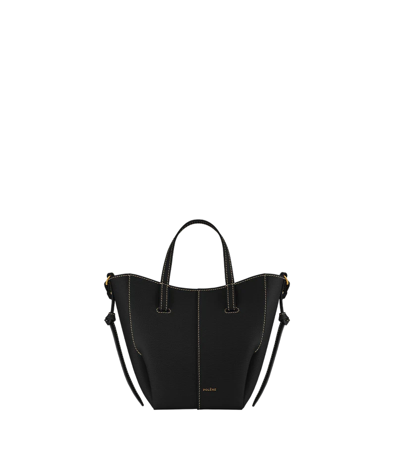 Cyme Tote Nano - Textured Black with Ecru Stitching