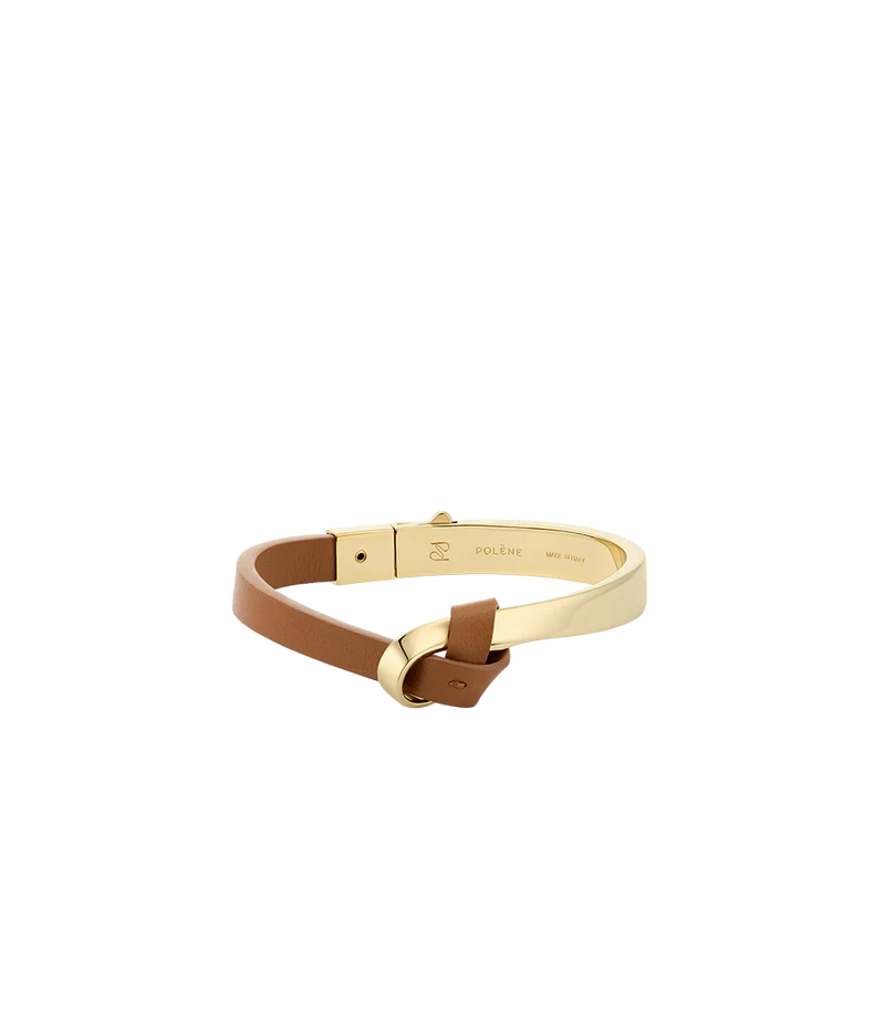 Ormé Bangle - Gold Gilded with Camel Leather
