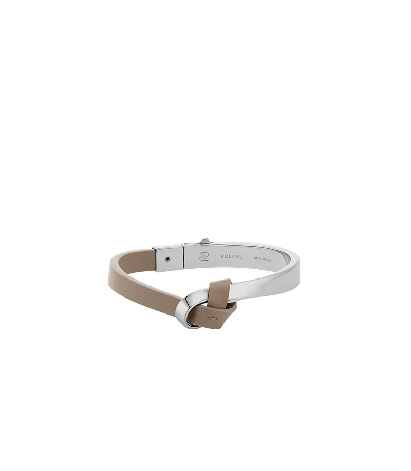 Ormé Bangle - Silver in rhodium with Taupe Leather