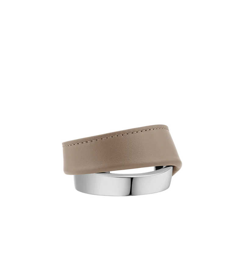 Ormé Cuff - Silver in rhodium with Taupe Leather