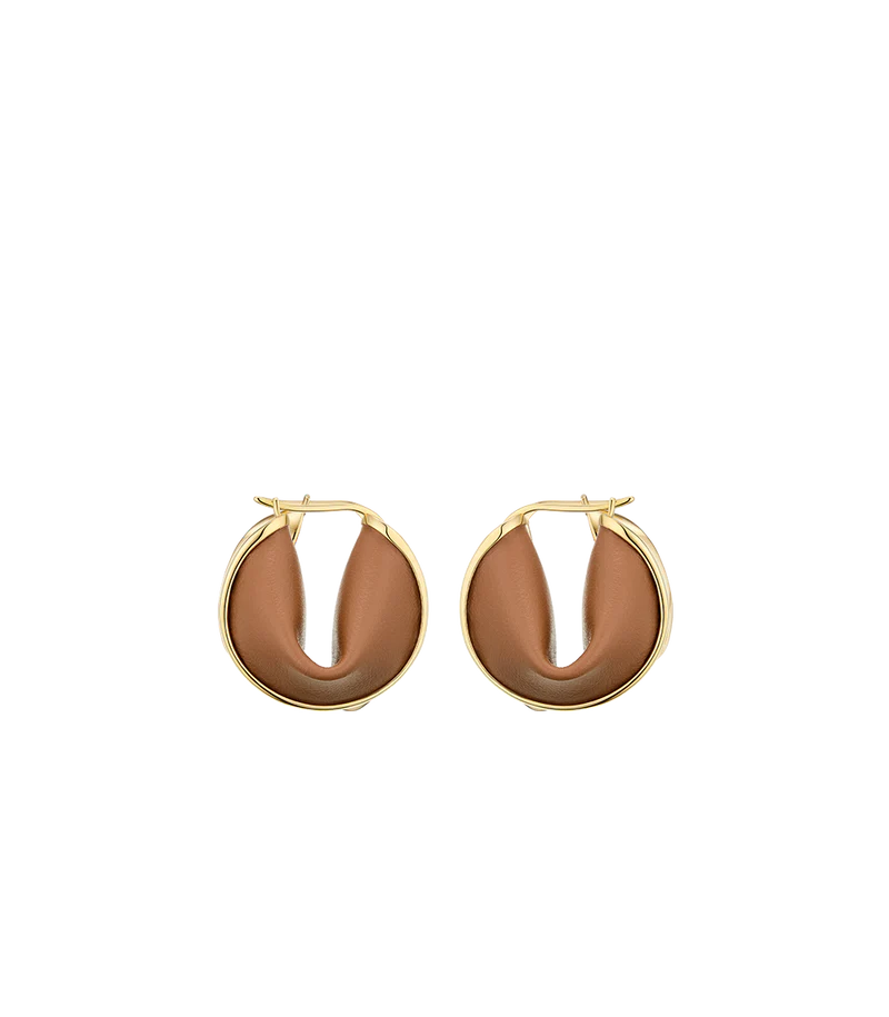 Ormé Hoop Earrings - Gold Gilded with Camel Leather